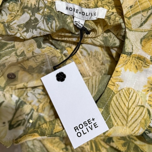Rose + Olive Floral Green and Yellow Women's Blouse Size L (New with Tag) - Picture 3 of 3